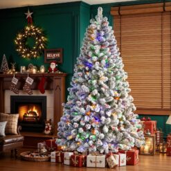 Alternative view of White Flocked Spruce Artificial Christmas Trees with Multi-Color Lights