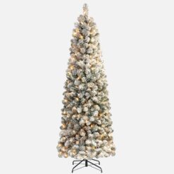 Flocked Spruce Warm White Lights Pencil Artificial Christmas Trees |7 Sizes Available