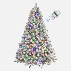 White Flocked Spruce Artificial Christmas Trees with Multi-Color Lights