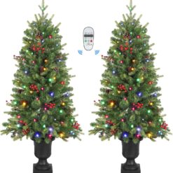 4ft Pre-lit Colored LED Changing Lights Artificial Christmas Tree Mini Entrance Christmas Tree with Remote-2 Packs