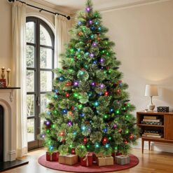 Realistic Pre-lit Carolina Pine Artificial Christmas Pine Trees with RGB Lights Remote-106 Lights Modes