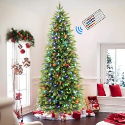 Alternative view of Prelit RGB Lights Realistic PE Artificial Slim Artificial Christmas Trees with Remote