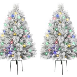 24.5 Inch Lighted Flocked Outdoor Christmas Tree with Multi-Color Lights-2 Packs