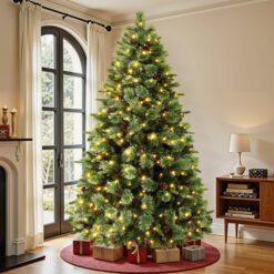 Pre-lit Carolina Pine Artificial Christmas Trees with 2 in 1 Multi-Color LED Lights and Remote