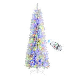 4ft White Artificial Pencil Christmas Tree with Multi-Color Lights and Remote