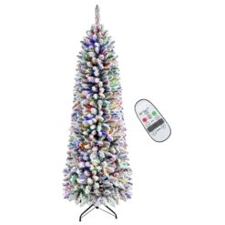 Flocked Pencil Spruce Artificial Christmas Trees with Multi Color Ligts