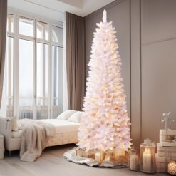 Alternative view of Pre-lit White Spruce Artificial Slim Pencil Christmas Tree with Multi-Color Lights