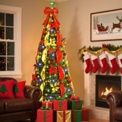 Alternative view of Pop Up Warm White & Multi-Color Lights Artificial Christmas Tree with Red&Gold Decorations