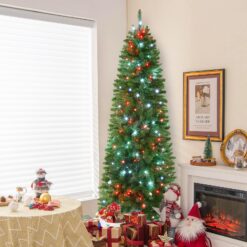 Alternative view of Pre-lit Classic Spruce Artificial Slim Pencil Christmas Trees with RGB Lights Remote