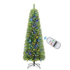 Pencil Spruce Artificial Christmas Tree with Multi-Color LED Lights and Remote