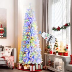 Alternative view of 7.5ft Prelit White Artificial Slim Pencil Christmas Tree with Warm White & Multi-Color Lights and Remote