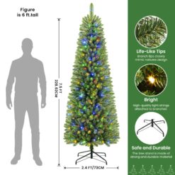 Alternative view of 7.5ft Prelit Warm White & Multi-Color Lights Artificial Pencil Christmas Tree with Remote