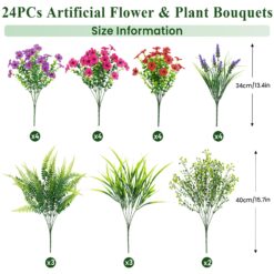 Alternative view of 24 Bundles Artificial Flowers UV Resistant Eucalyptus Violet and Lavender Silk Fake Flowers(Red&Rose&Purple)