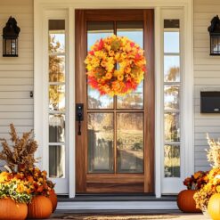 Alternative view of 20FT Fall Wreath Artificial Autumn Wreaths with Maples Leaf Pumpkin Pine Cone Berry