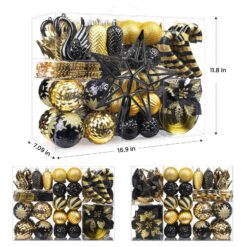 Alternative view of 128pcs Christmas Balls Ornaments Set with Hanging Strings, Black and Gold
