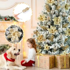 Alternative view of 24 pcs Gold Christmas Picks Decoration 12pcs Artificial Christmas Flower+12pcs Holly Berry Stem