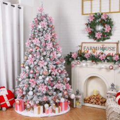 Alternative view of 24 Pcs Pink & Silver Boxed 12Pcs Poinsettias Artificial Christmas Flowers+12Pcs Holly Berry Stems for Christmas Tree Decor