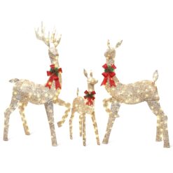 Alternative view of 3-Piece Champagne Gold Large Pre-Lit Christmas Deer Family Set Outdoor Yard Decorations